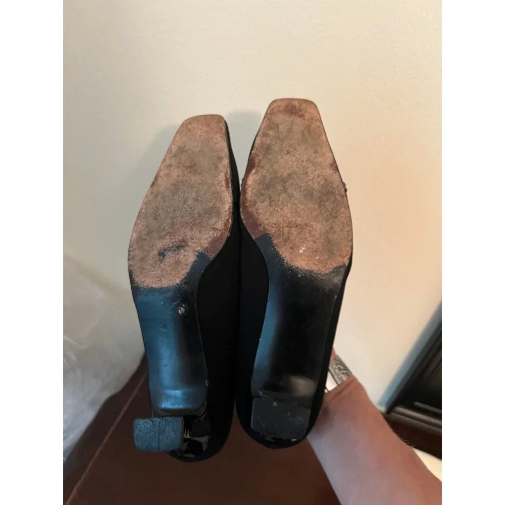 Stuart Weitzman Pump Women 8.5 Black Kitten Bow Square Toe Professional Evening